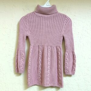 Lulurain Cozy Blush Pink Cable Knit Turtleneck Sweater Dress Size 4T